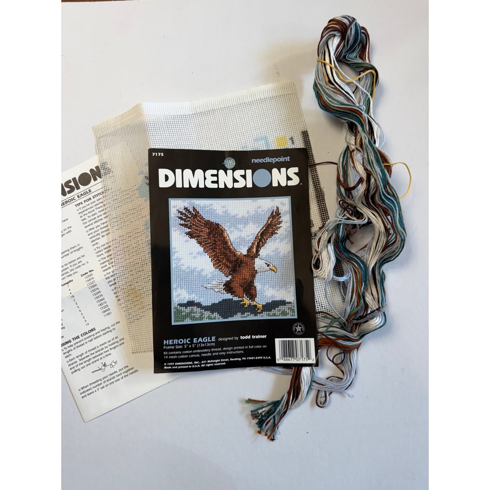 VTG Dimensions Heroic Eagle Needlepoint Kit 5x5 Bald Eagle Bird In Flight